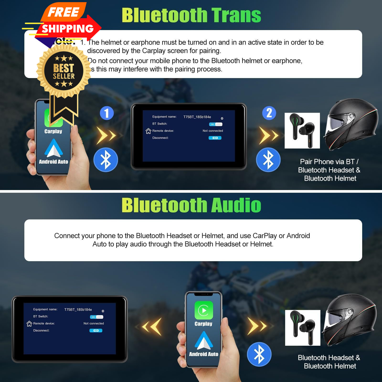 CAMECHO Motorcycle Carplay Screen with 2K Dash Cam/HD 5-inch Cameras