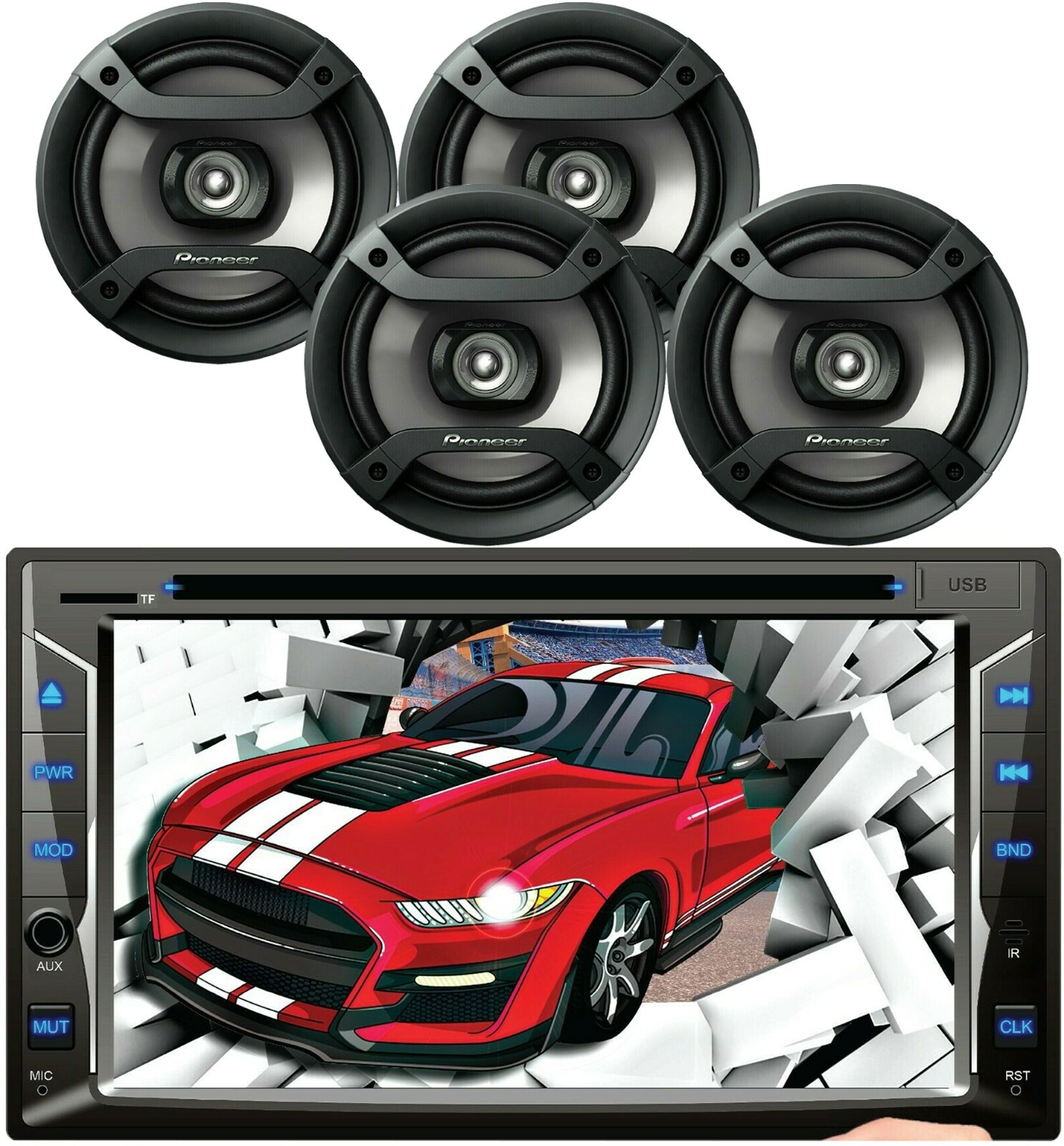 4x Pioneer TS-F1634R Speakers + Audiotek AT-D75ML 6.2″ Mirror Link Android & IOS