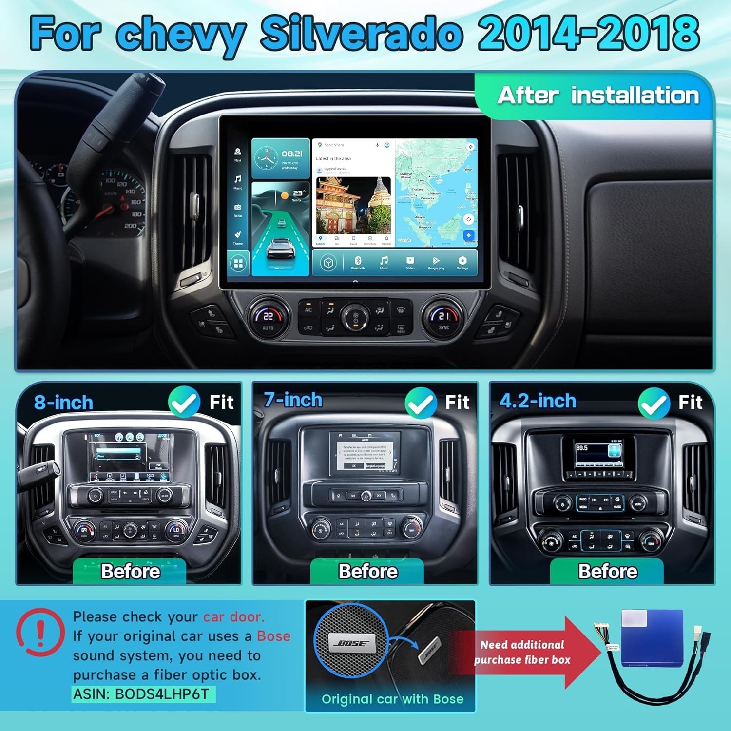 13.1′ Car Stereo Radio Upgrade for 14-18 Chevy Silverado and GMC Sierra 2+32GB