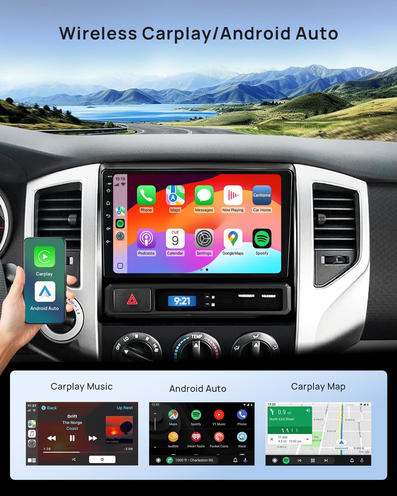 for Toyota Tacoma Radio 2005-2015 Upgrade Wireless CarPlay Android Auto, 9…