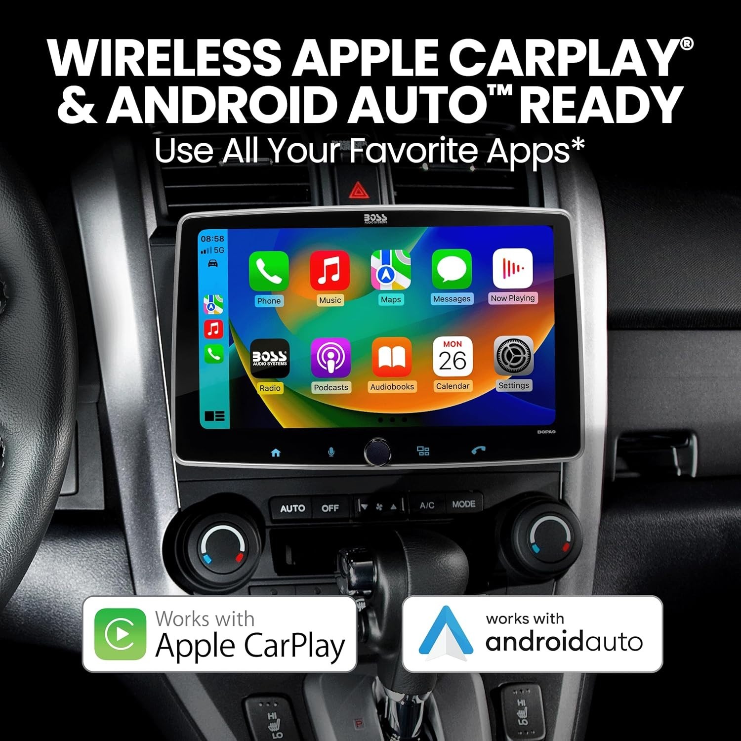 BOSS Audio Systems BCPA9 Single DIN Car Stereo Wireless Apple CarPlay, Android
