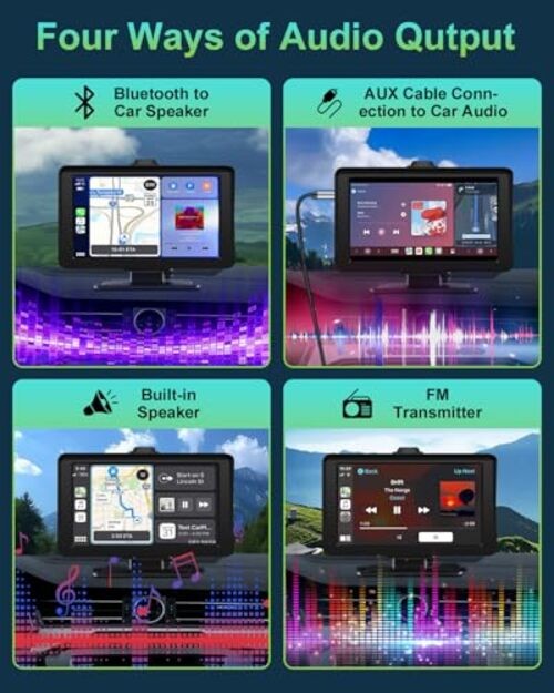 Apple Carplay Screen for Car, 7″ HD Portable Dual-mount with Backup Camera