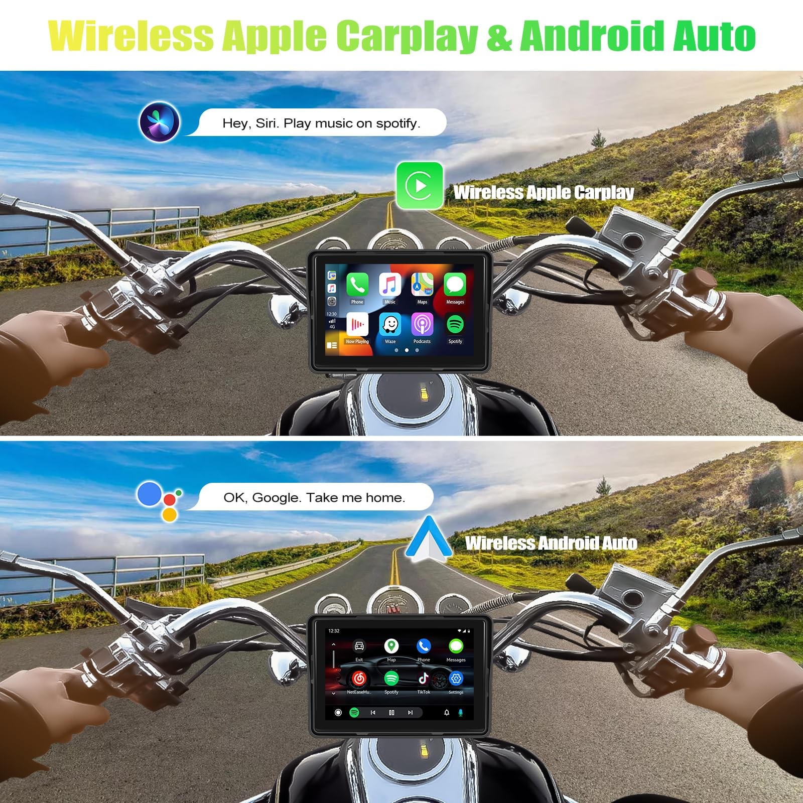 Motorcycle CarPlay Screen, 5″ Waterproof Portable Wireless CarPlay Android Au…