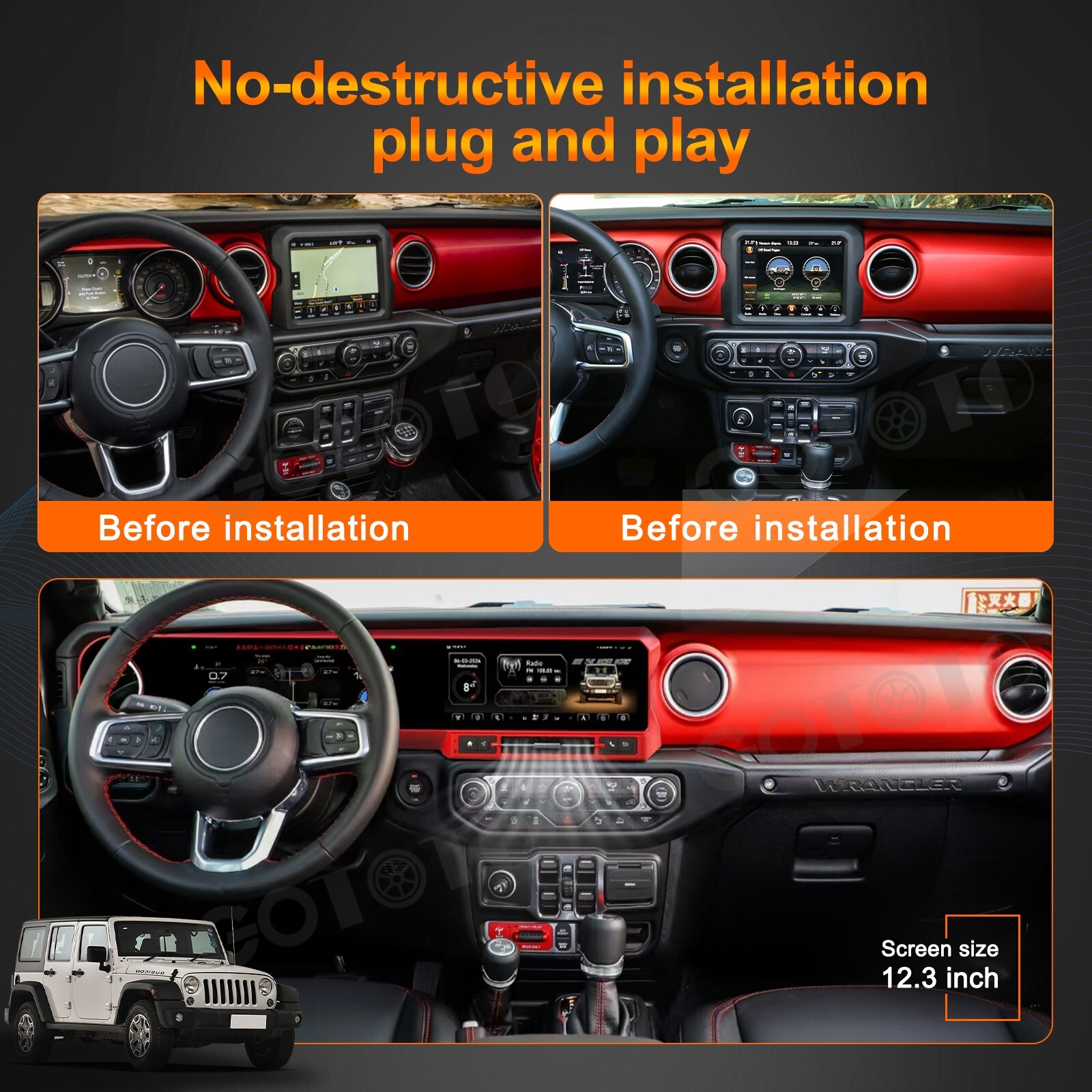 Dual Screen Car Radio for Jeep Wrangler JL Gladiator 2018-2023 Stereo Upgrade