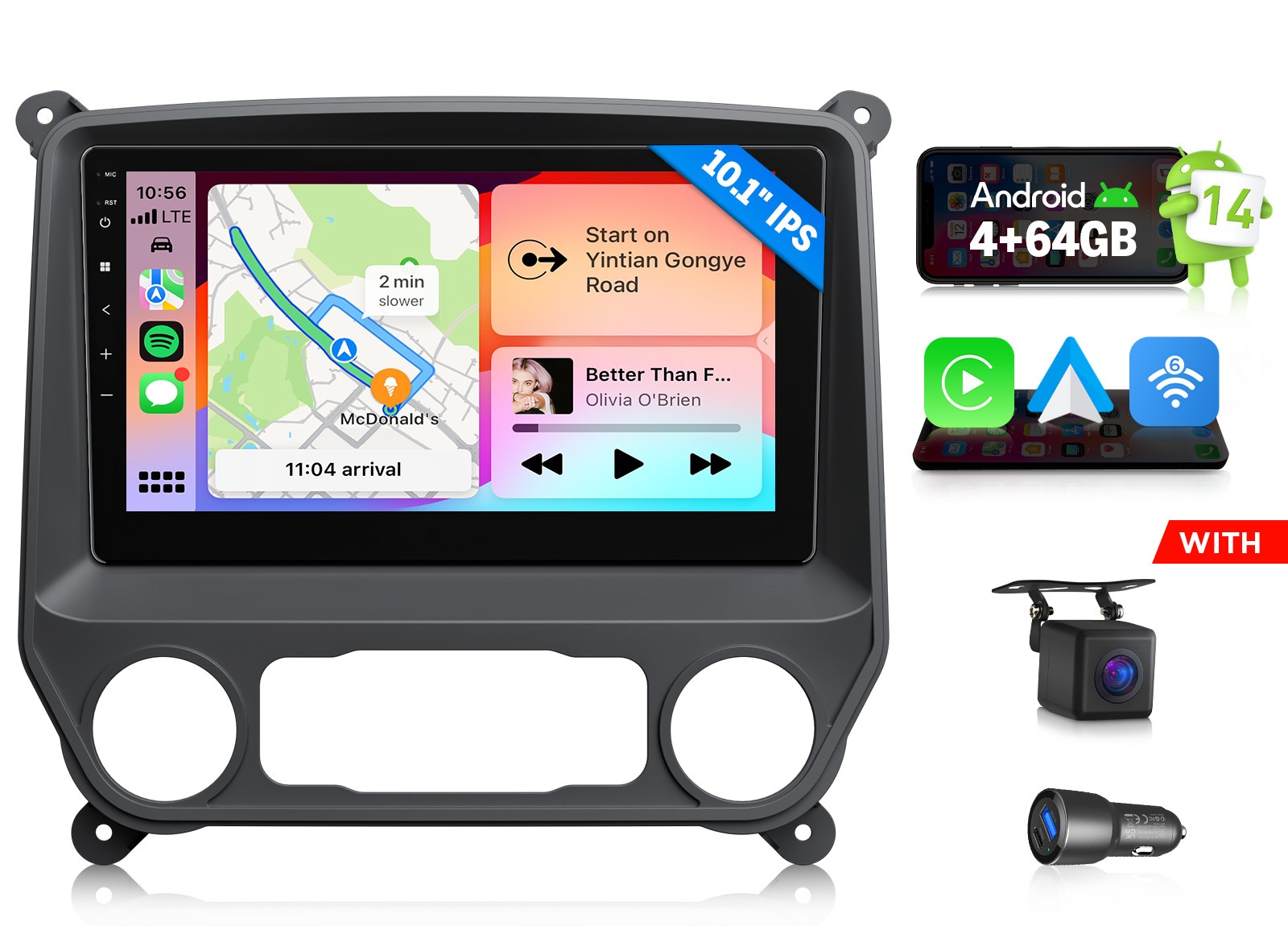 10.1″ IPS Android 14 For Chevy Silverado 2014-18 Car Stereo Wireless CarPlay SWC