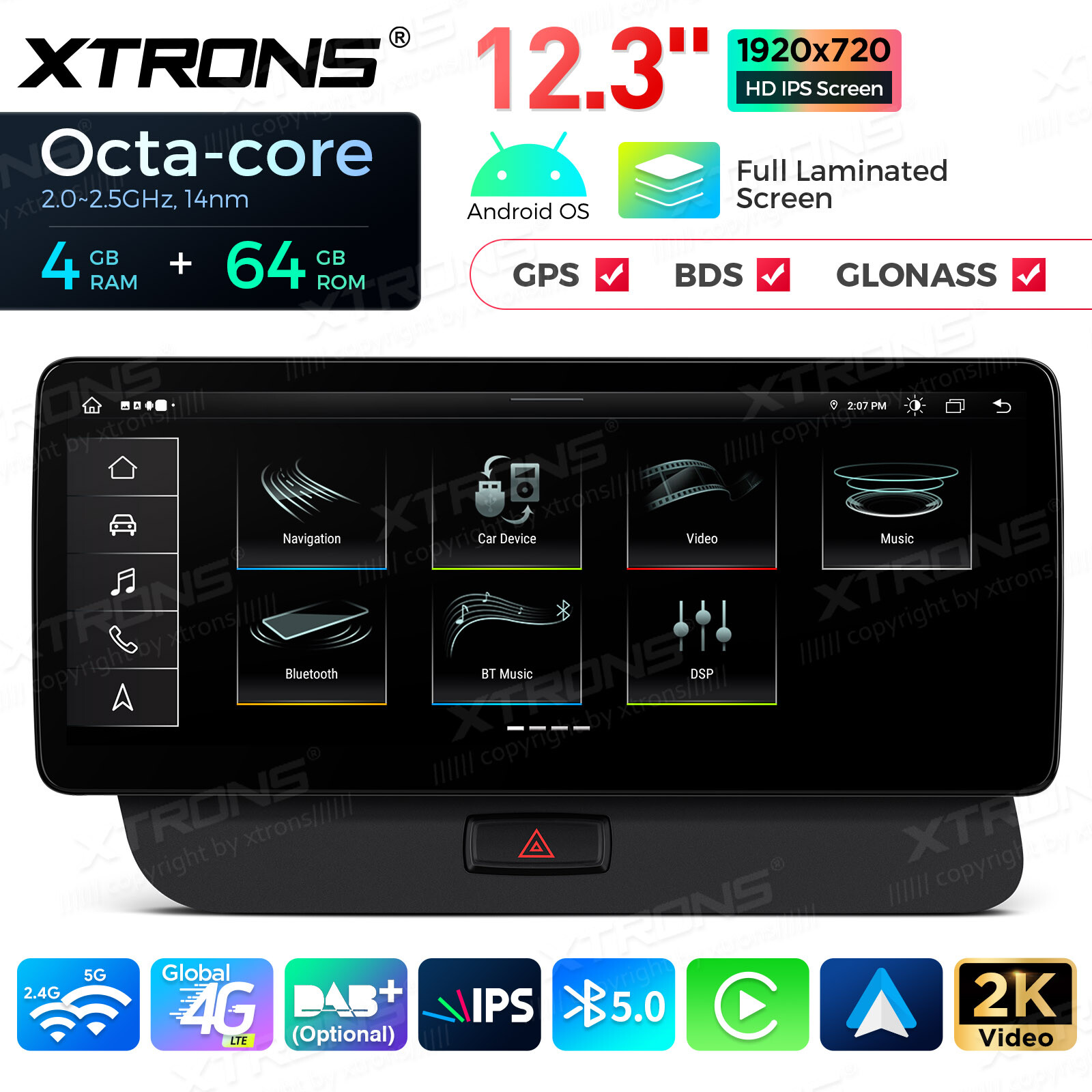 Car GPS Stereo for Audi Q5 2009-2017 Wireless CarPlay Android Auto 12.3 Inch 64G