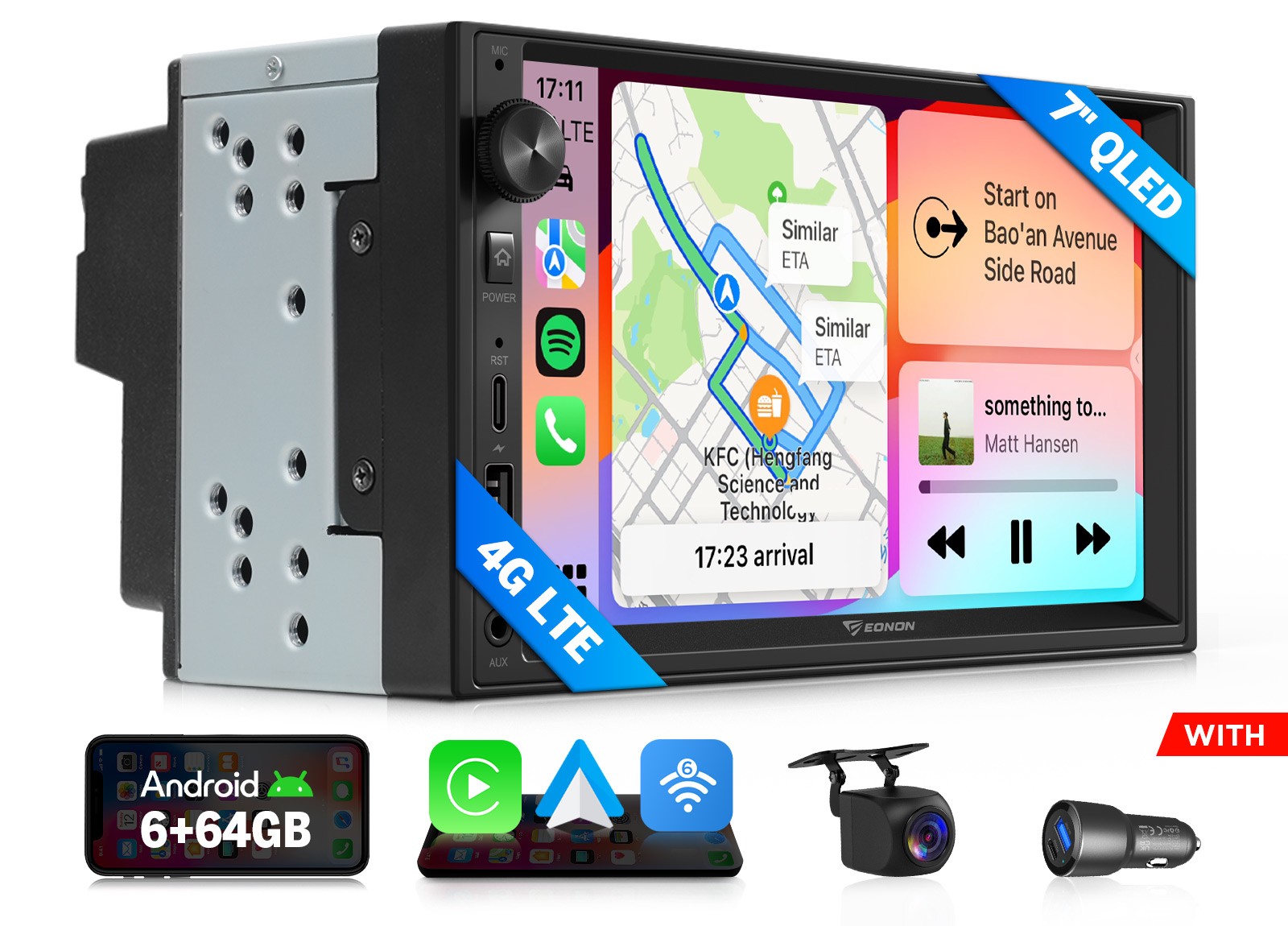 Eonon UX6S2 Double DIN 7″Android 13 QLED 6+64 8Core Car Stereo Radio CarPlay GPS