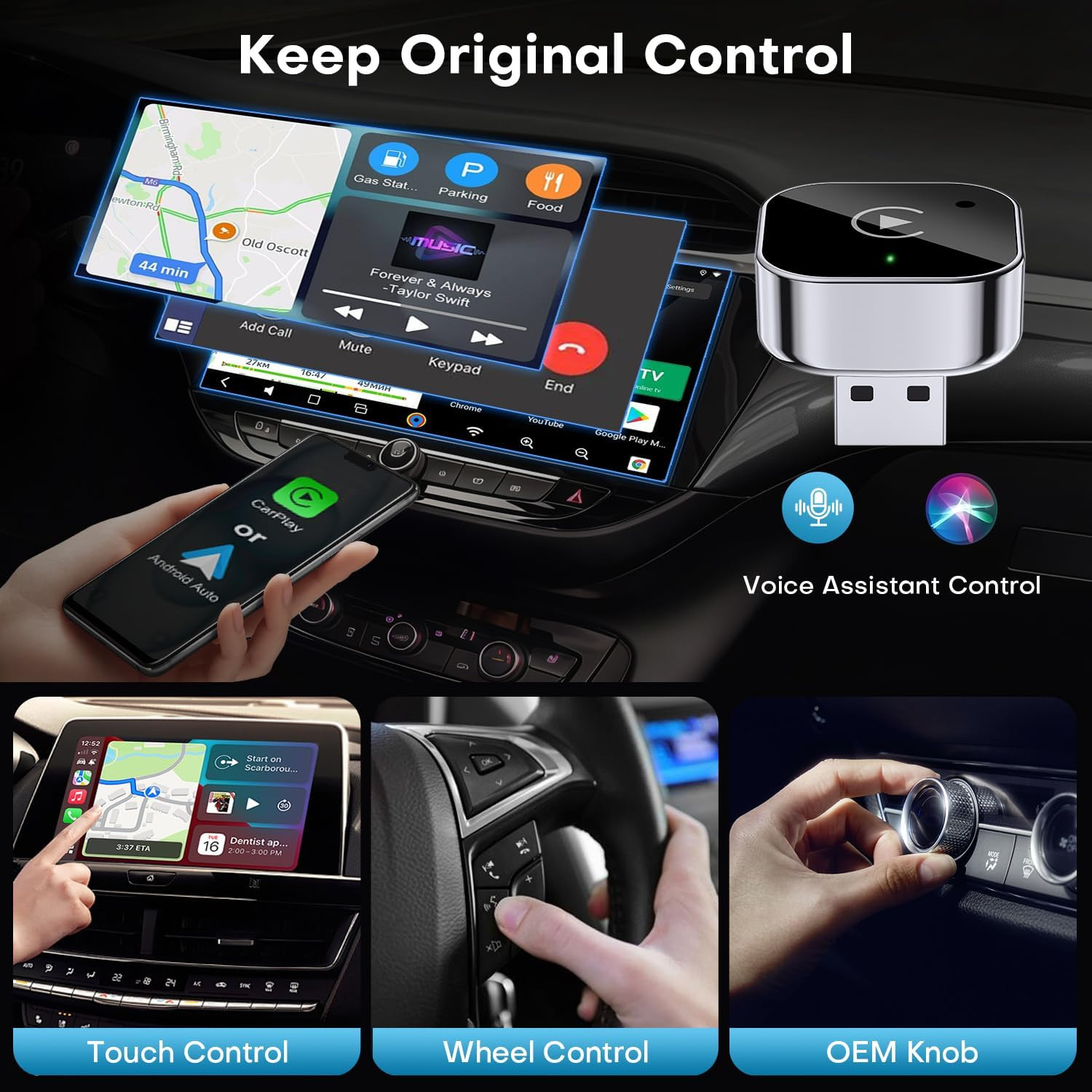 2-In-1 Wireless Carplay & Android Auto Adapter, Plug & Play Carplay Dongle Conve