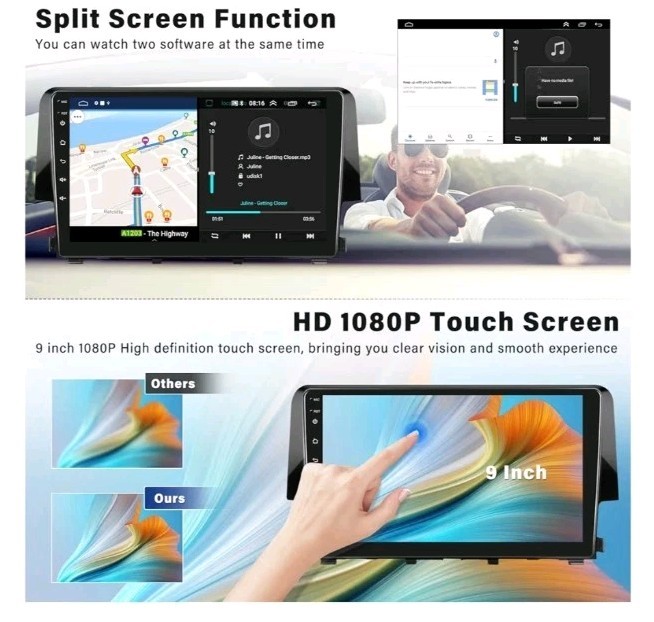 Car Stereo for Honda Civic 2016-20 carplay Android GPS Backup Camera MIC FM NAV