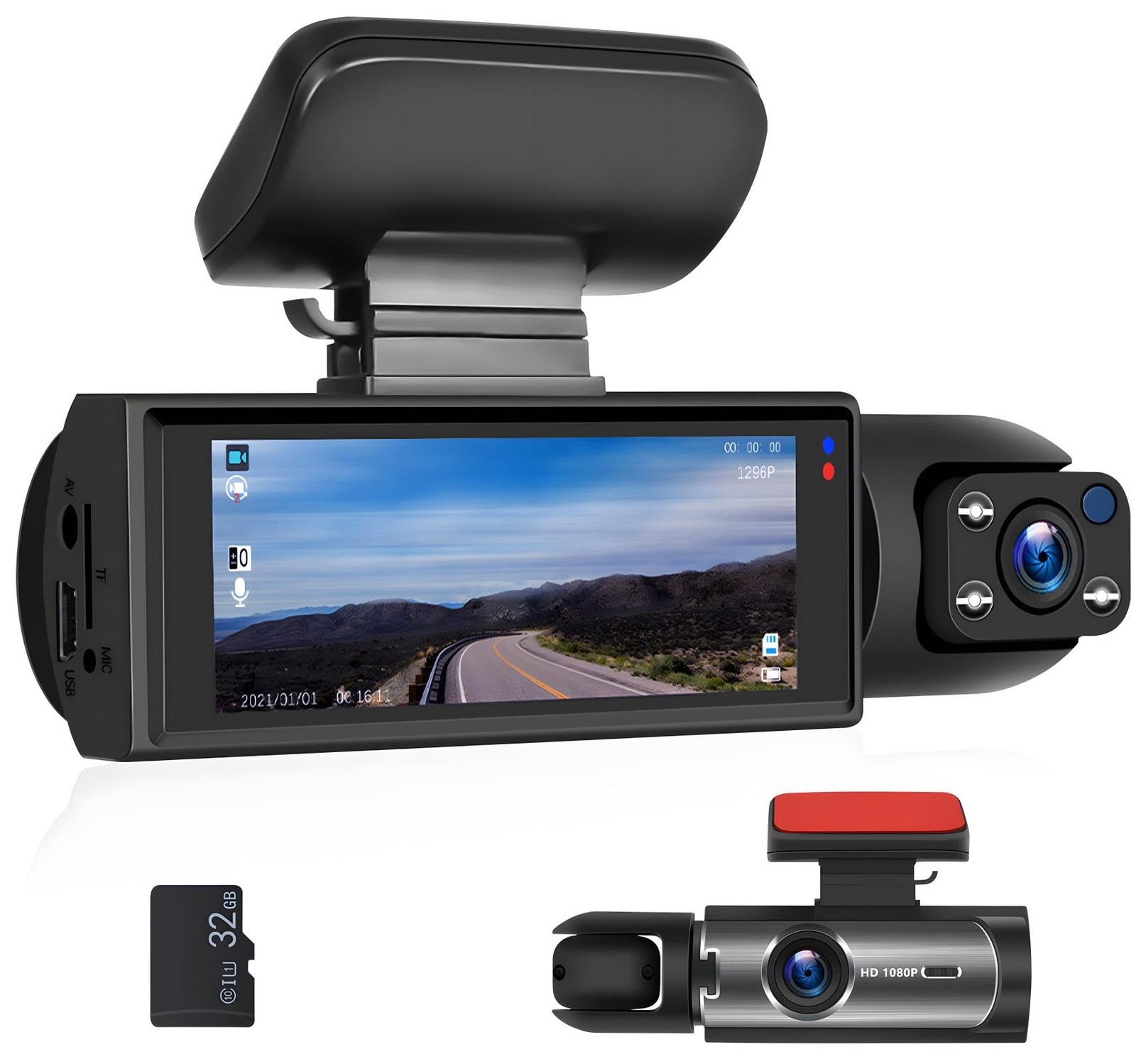 CAMECHO Dual Dash Cam 1080P Front & Inside, IR Night Vision, Loop Record, G-Sens