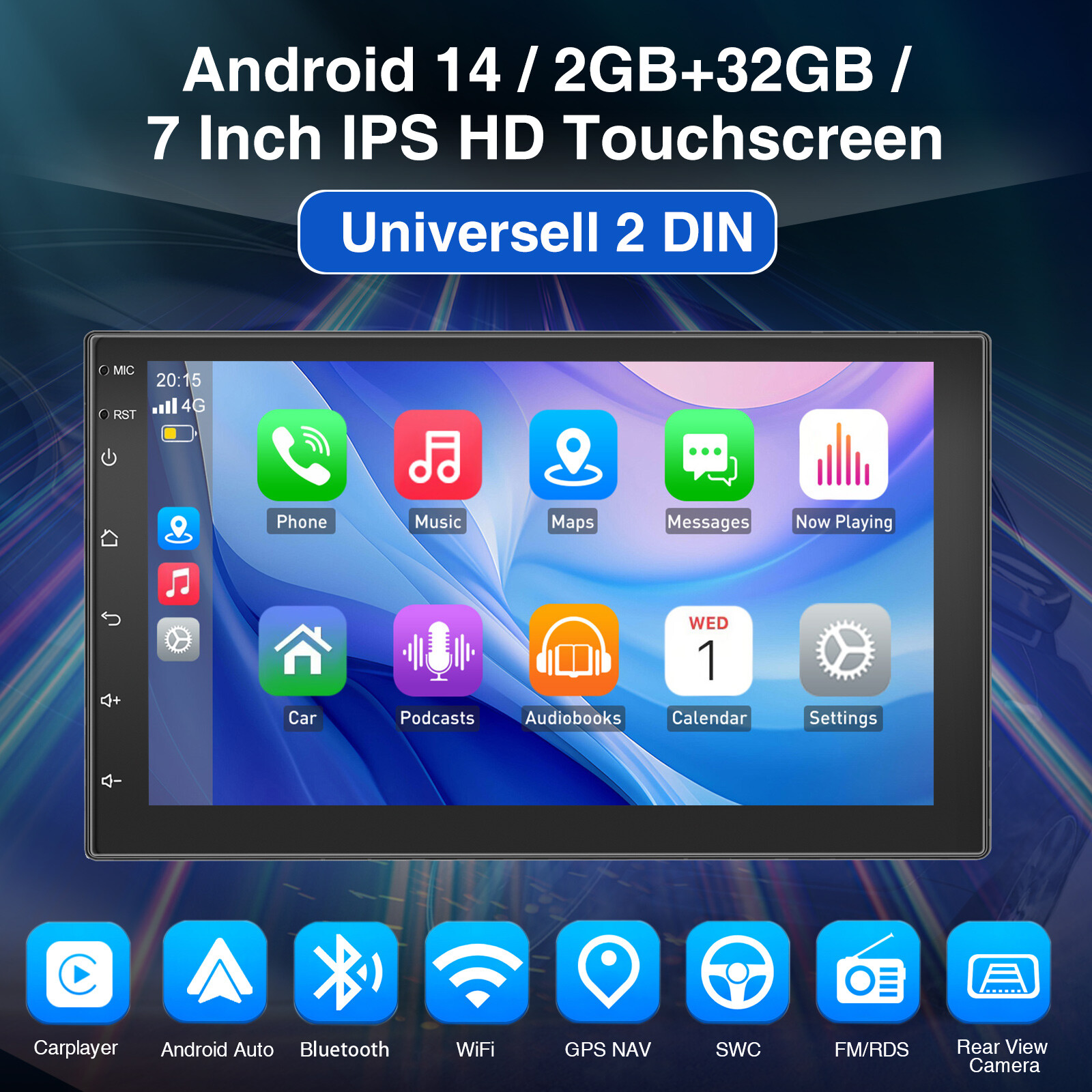 7″ Android 13 2+32G Carplay Stereo MP5 Player GPS Navigation 2DIN Bluetooth Wifi