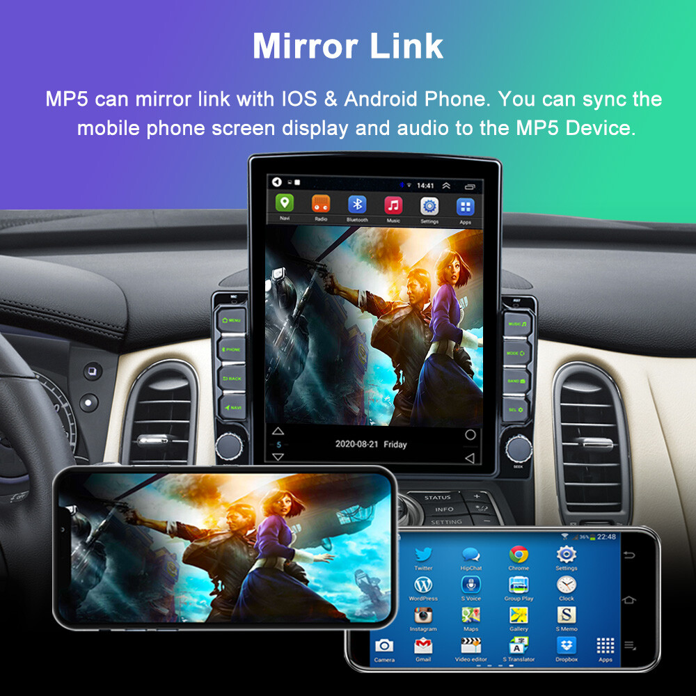 9.7″ 2 Din Car Stereo Android 12.0 Apple CarPlay GPS WiFi Touch Vertical Radio