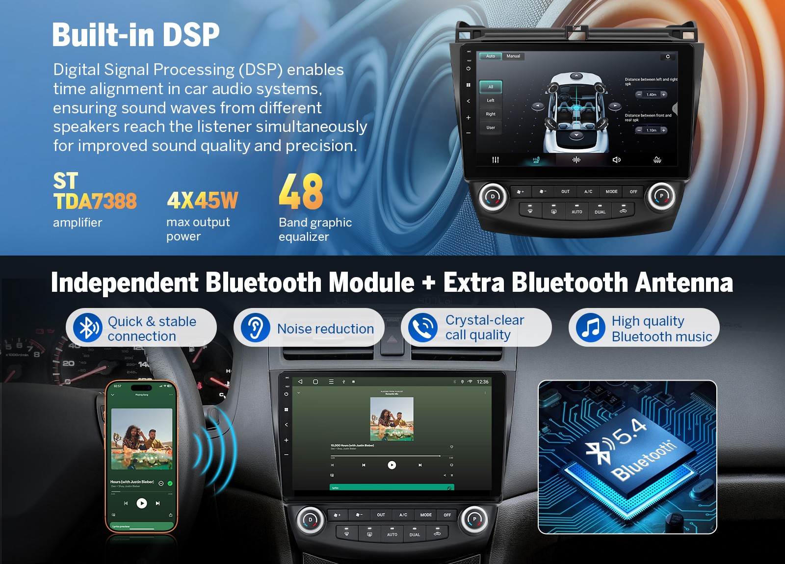 OBD+for Honda Accord 03-07 10.1″ Android 14 4+64 CarPlay Head Unit Bluetooth SWC
