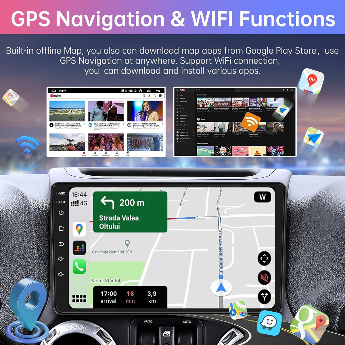 10.1″ For Jeep Wrangler JK 2007-2017 Apple Carplay Android 13 Radio GPS Navi FM