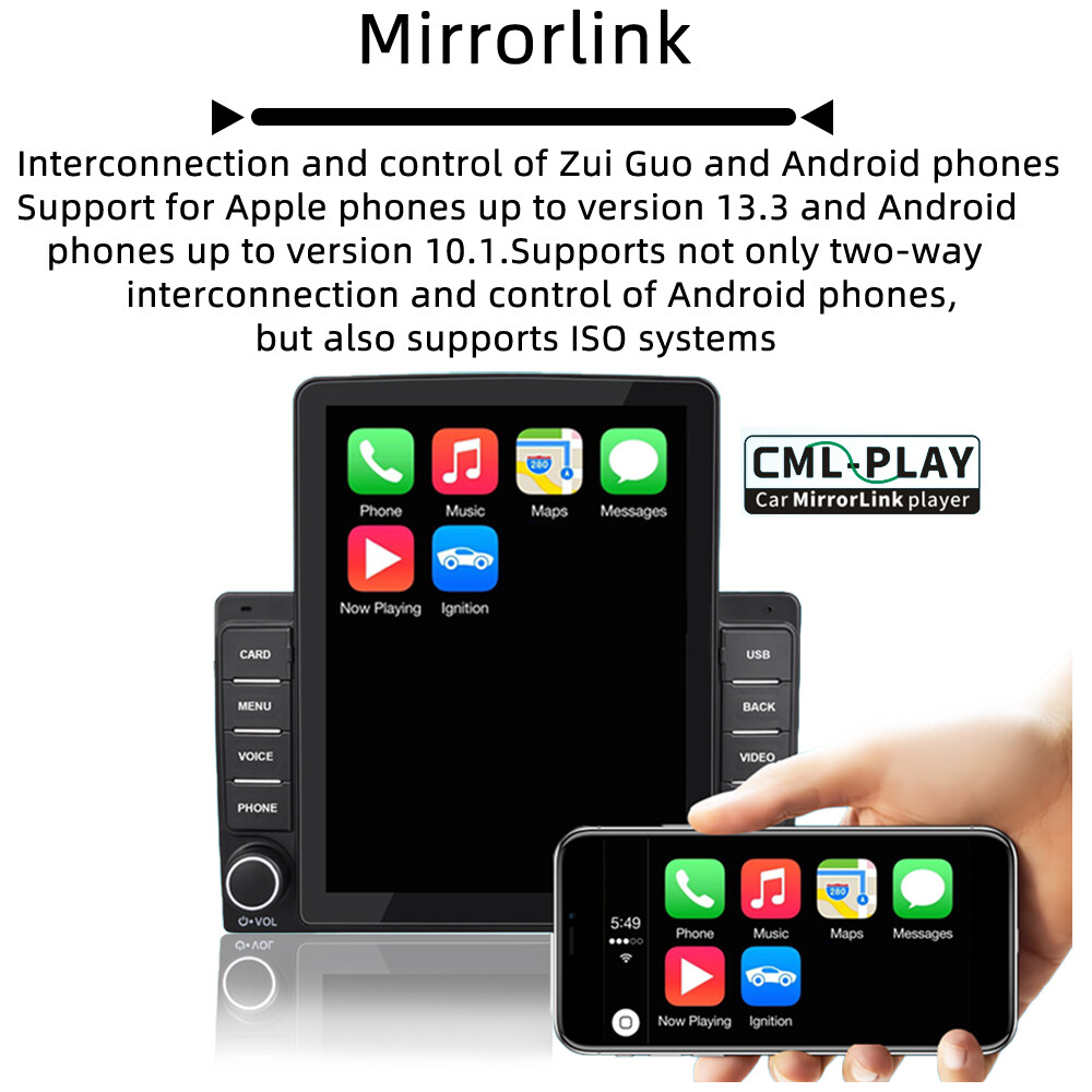 9.5″ Dual Din Car Radio Vertical Screen MP5 CarPlay Multimedia BT/FM/AUX/WIFI/SD