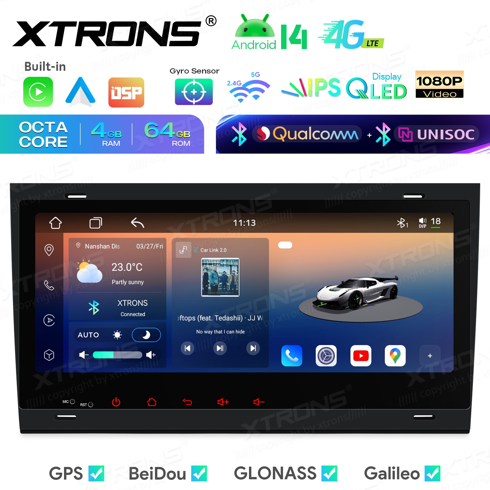 Android 14 Car GPS for Audi A4 S4 RS4 8 Core 4GB 64GB Wireless CarPlay DSP WiFi