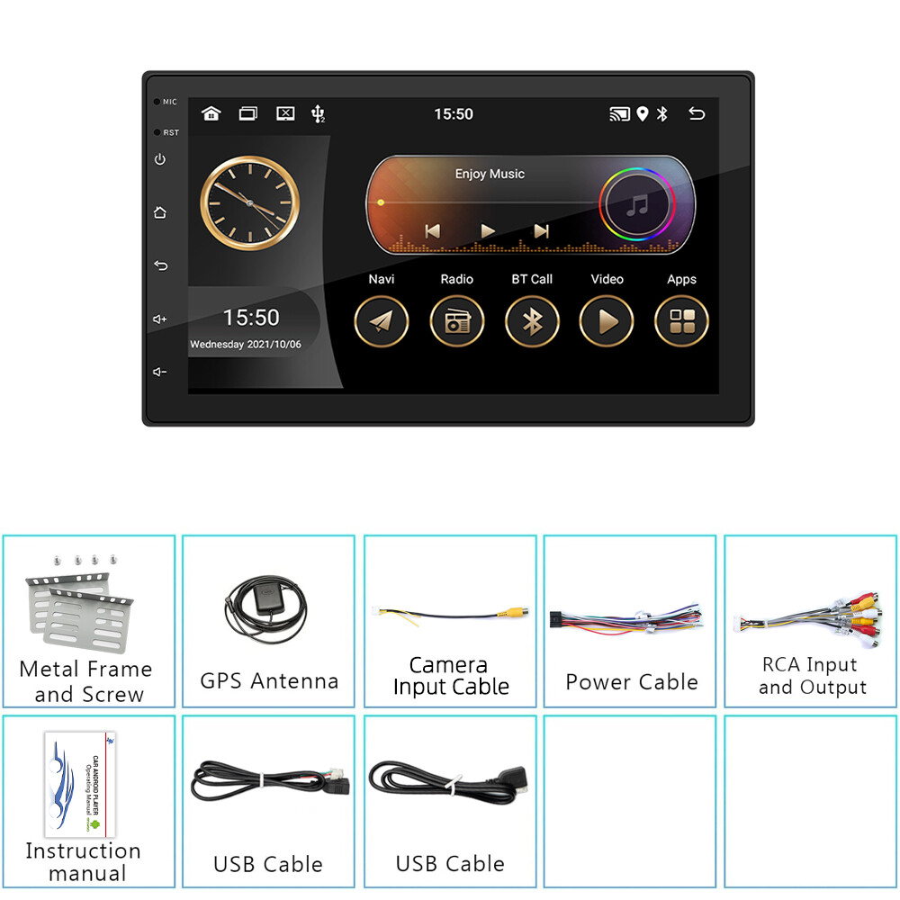 7″ Android 11 Car Radio 2Din Touch Screen 1+16GB GPS Wireless CarPlay WiFi/BT/FM