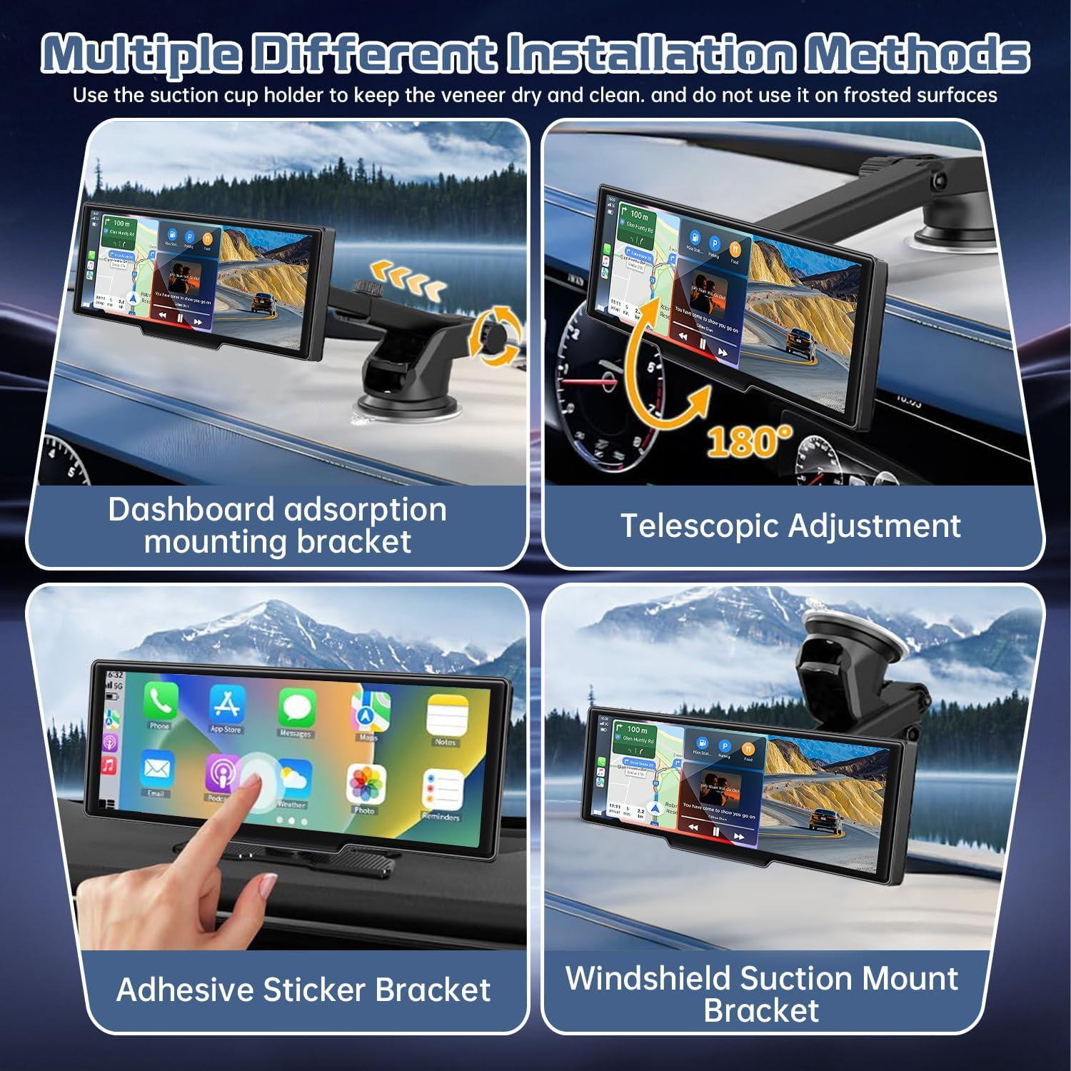 10.26″ Wireless Carplay Screen with 4K Dash Cam & 1080P Rear Camera | Portable C