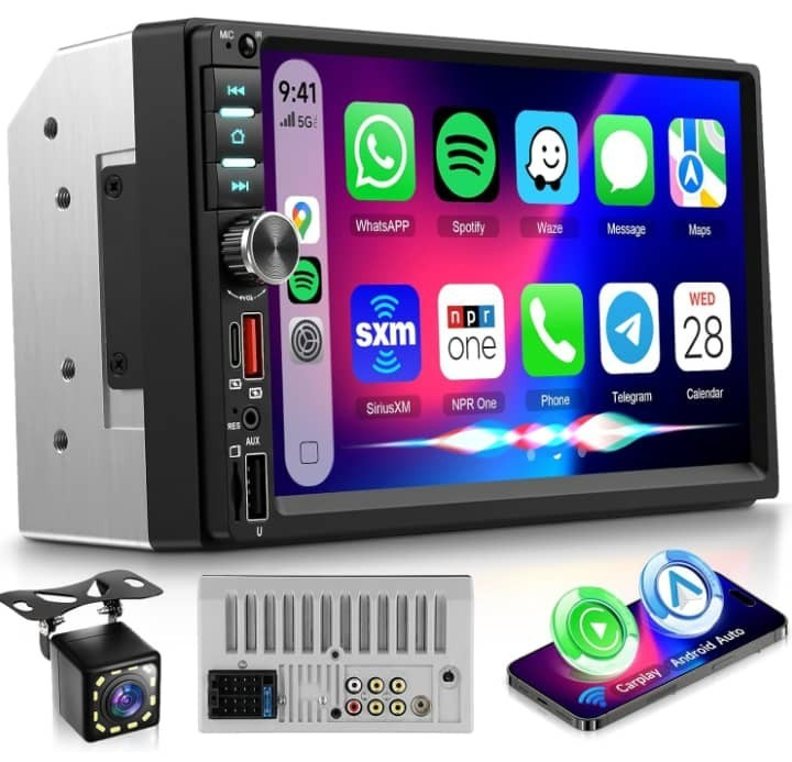 Double Din Car Stereo, 7 Inch Touch Screen Wireless Carplay & Android Au