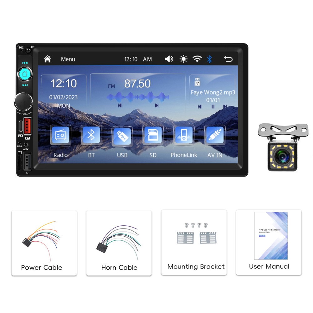7″ Double 2 Din Car Stereo Apple CarPlay Player Radio Type-c USB + Backup Camera