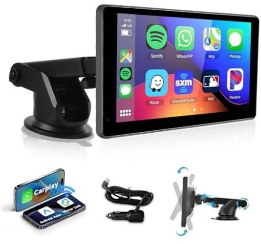 Wireless Carplay Screen for Car,7inch 1080P HD IPS Touch Screen Portable Car
