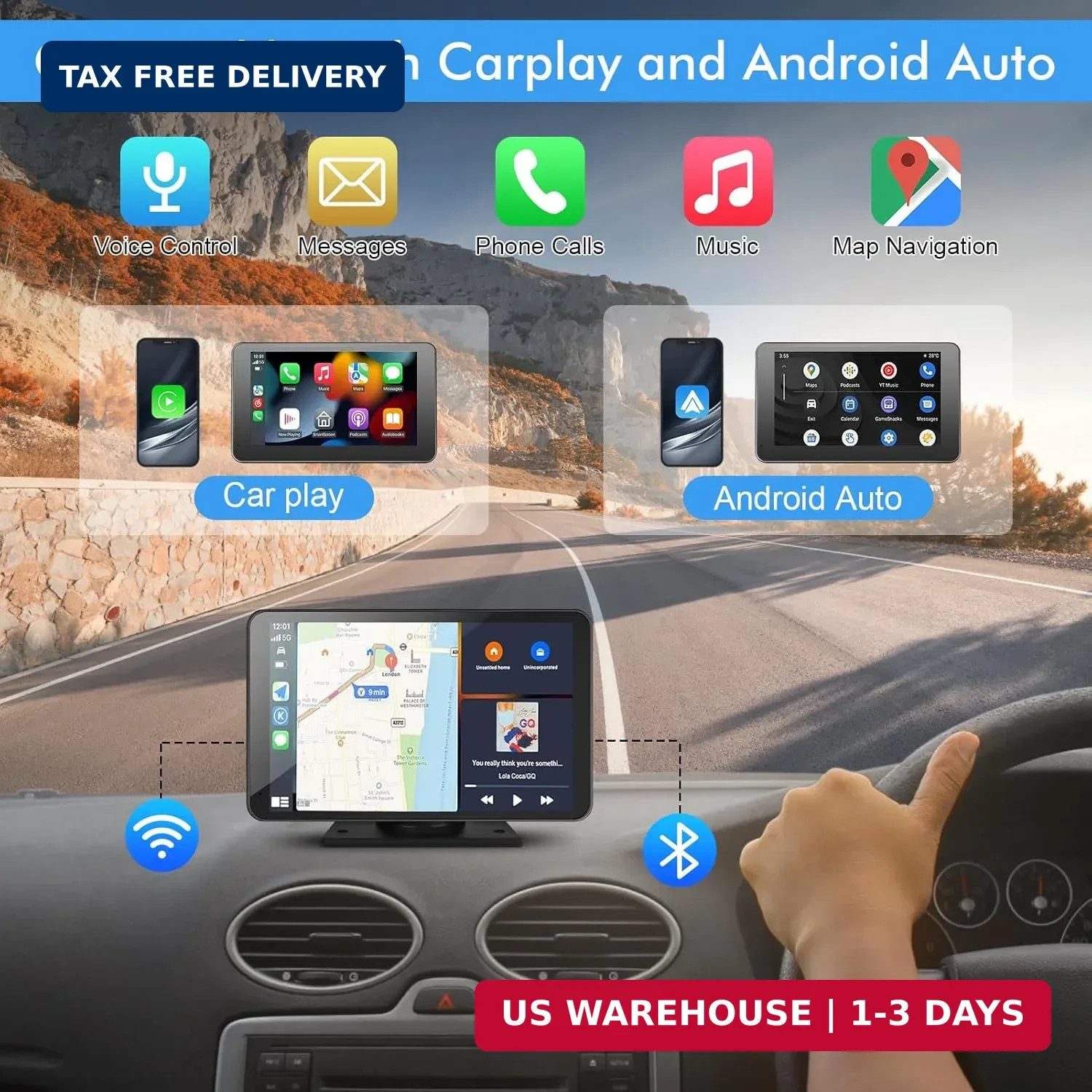 7″ Equipo de sonido para coche de doble DIN con pantalla táctil inalámbrica FAST