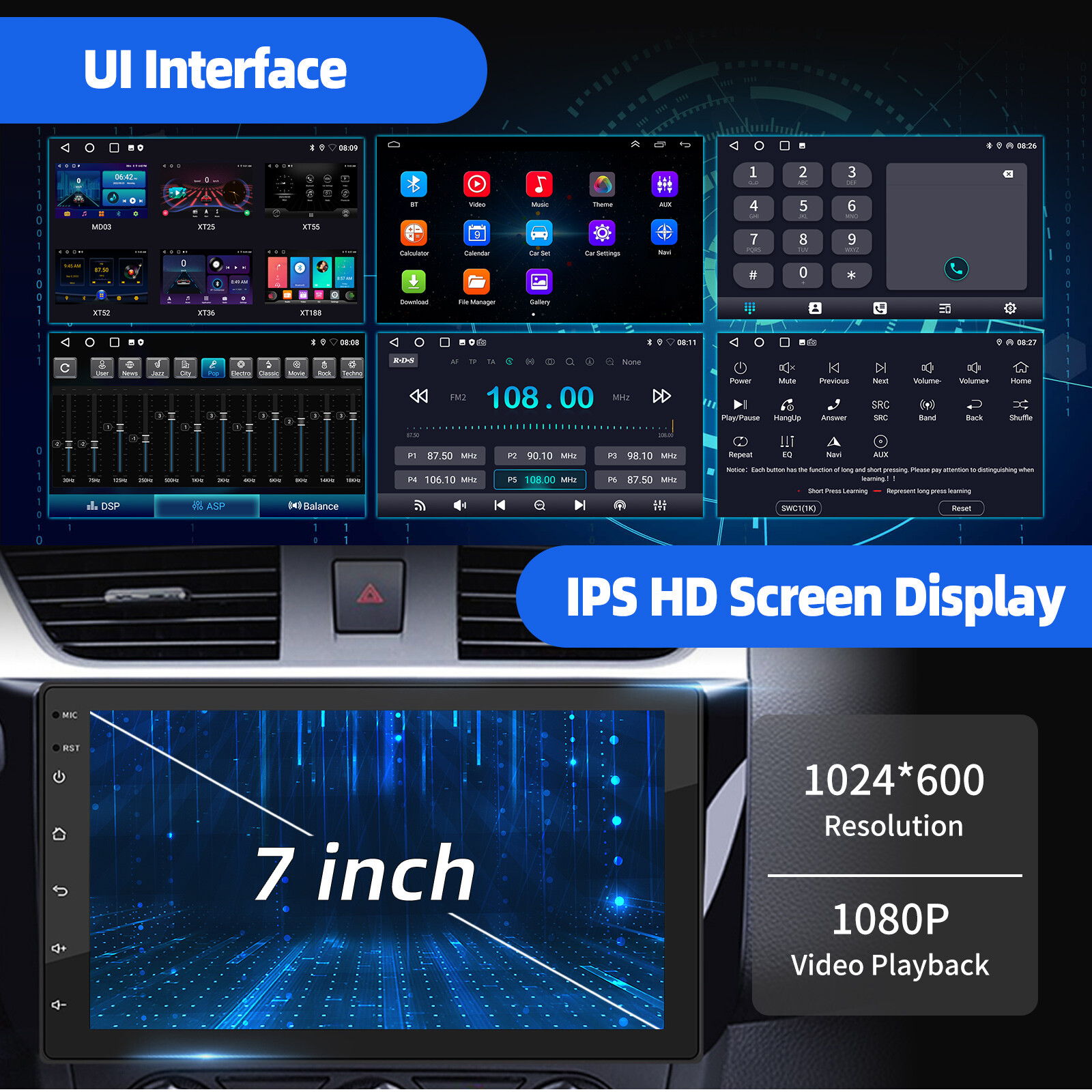 7″ Android 13 2+32G Carplay Stereo MP5 Player GPS Navigation 2DIN Bluetooth Wifi
