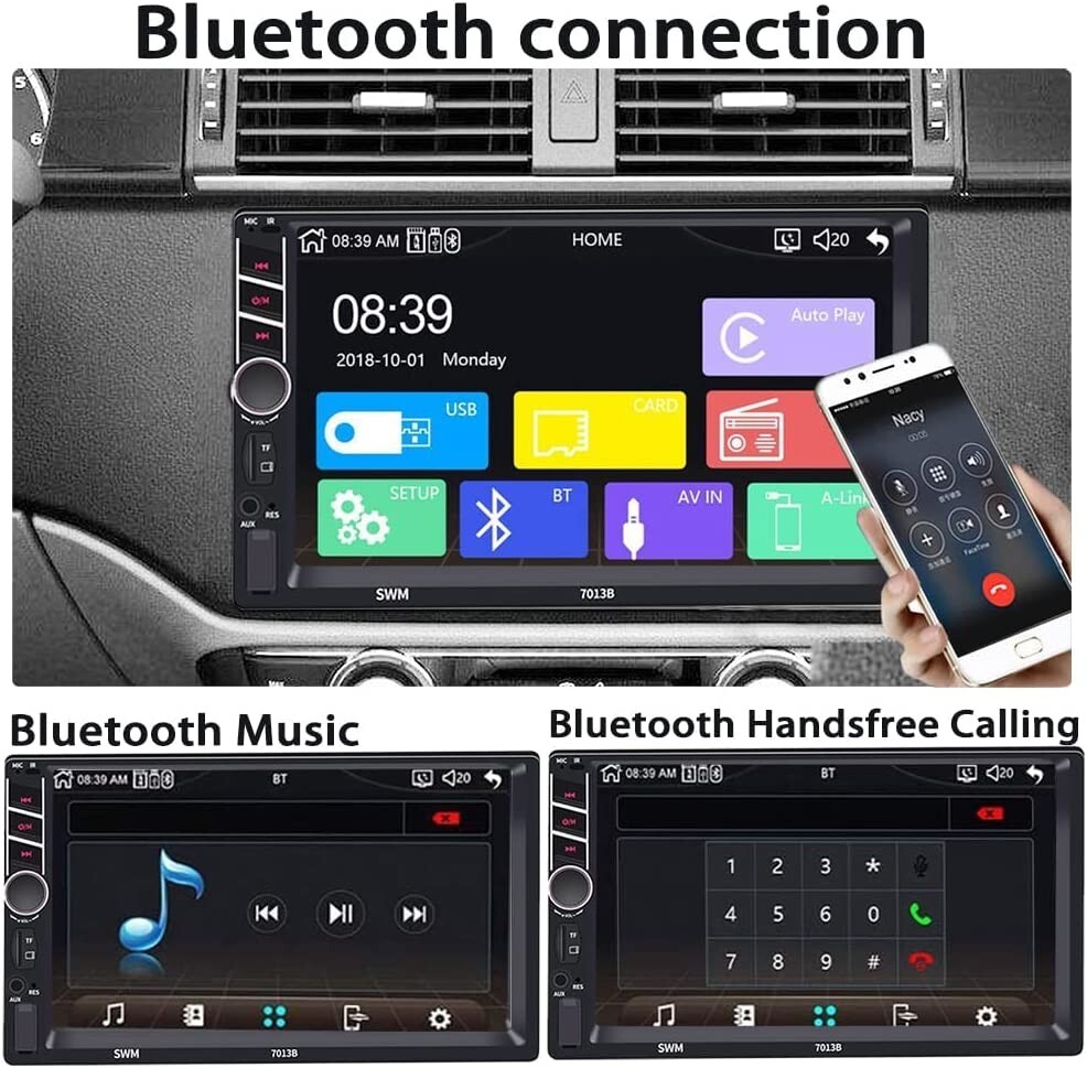 Double Din Car Stereo Apple Carplay/Android Auto Car Stereo with Bluetooth Backu