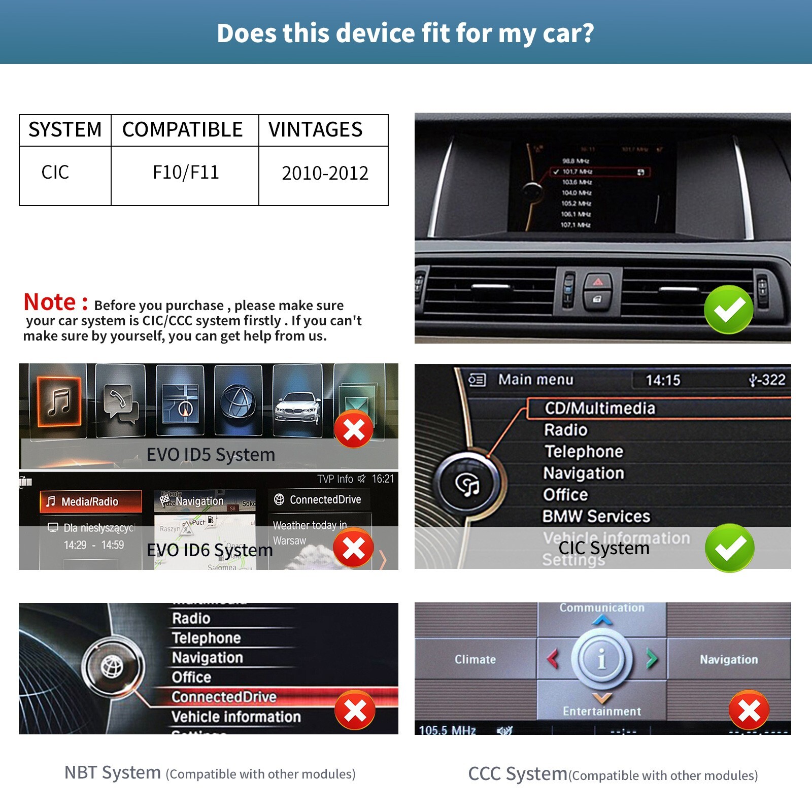 For BMW 5 Series F10/F11 2010-2012 CIC 10.25” Carplay/Android Auto Screen