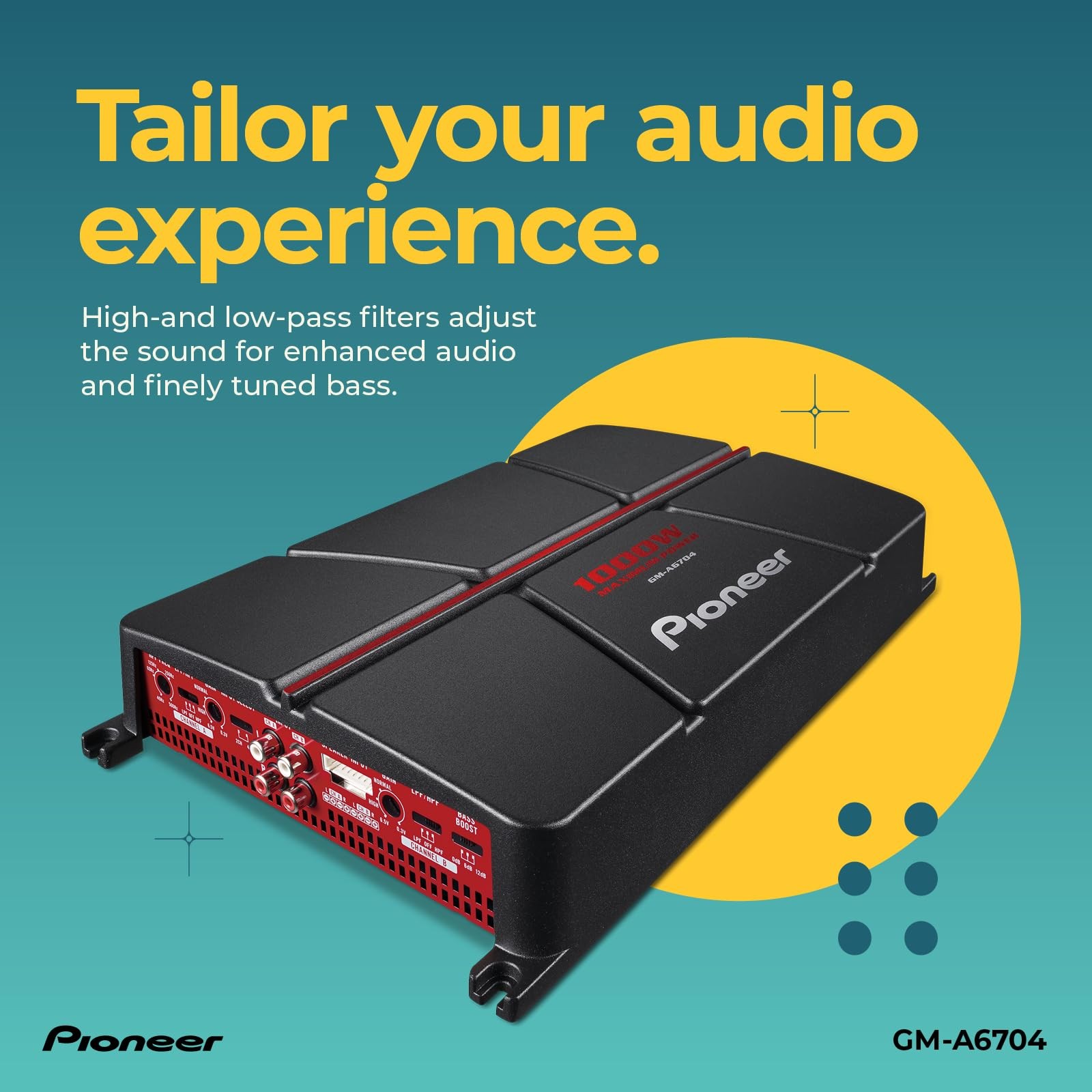 Pioneer GM-A6704 4-Channel Car Amplifier – 1000W Max, Class AB, Bridgeable De…