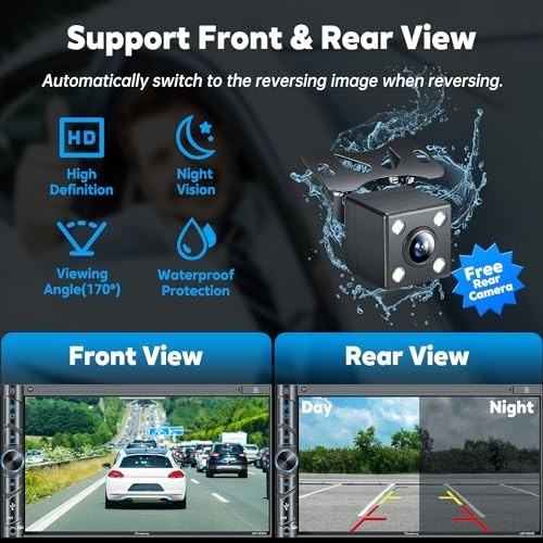 Wireless Double Din Car Stereo – Carplay, Android Auto, Bluetooth, 7″ Touchscree