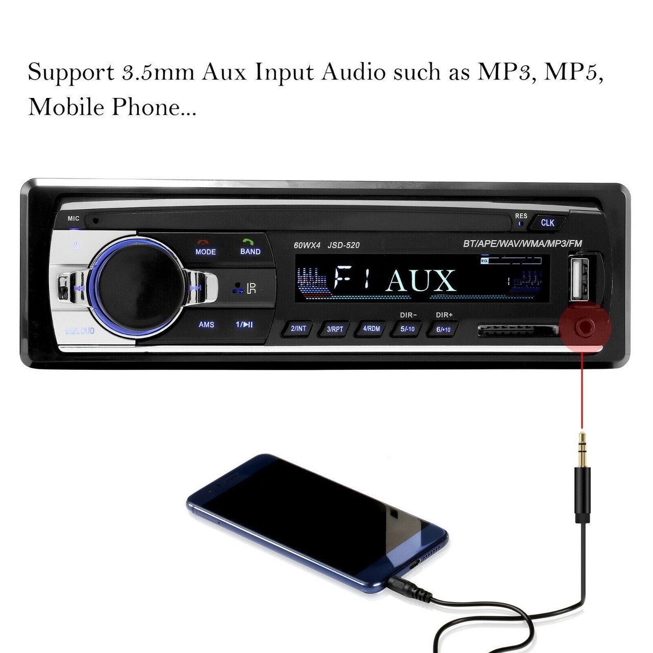Car Stereo Audio In-Dash Bluetooth Call FM Aux Input Receiver SD USB MP3 Player