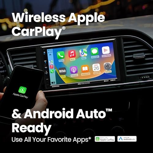 BVCP9700A Car Stereo – Apple CarPlay, Android Auto, Double Din, 7 7 Inch No CD