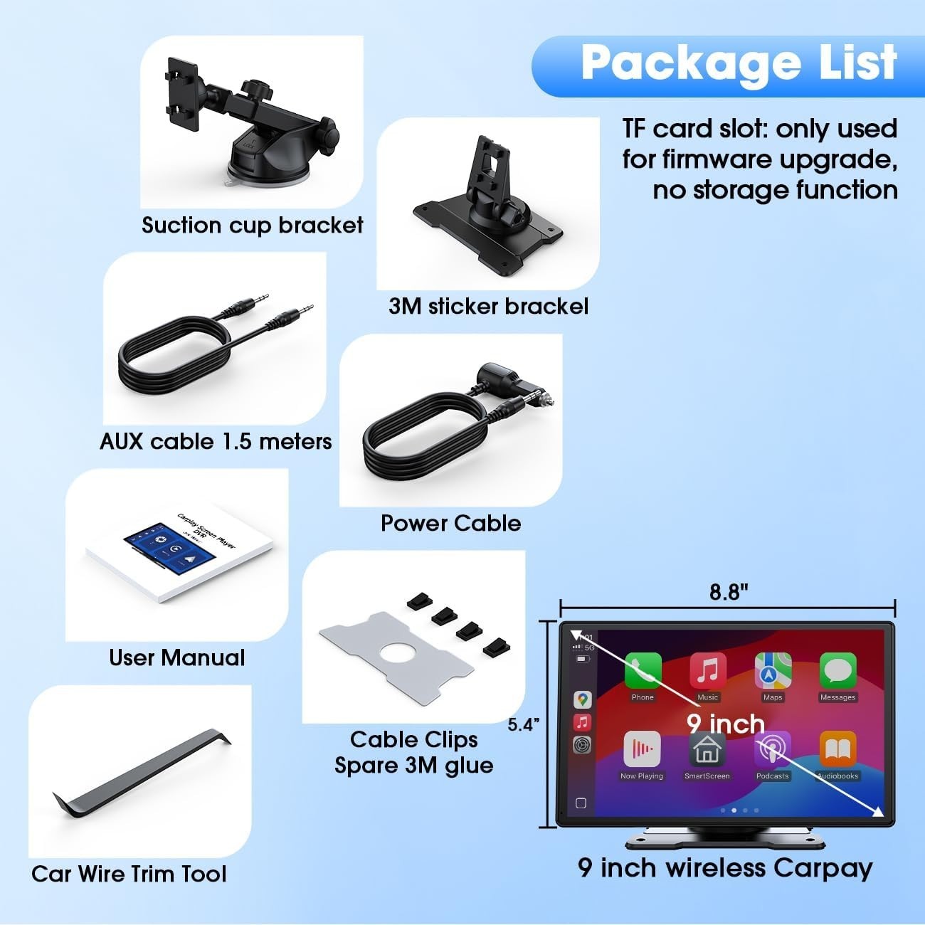 Upgrade 9-inch HD Carplay Screen Wireless Android Auto Bluetooth GPS