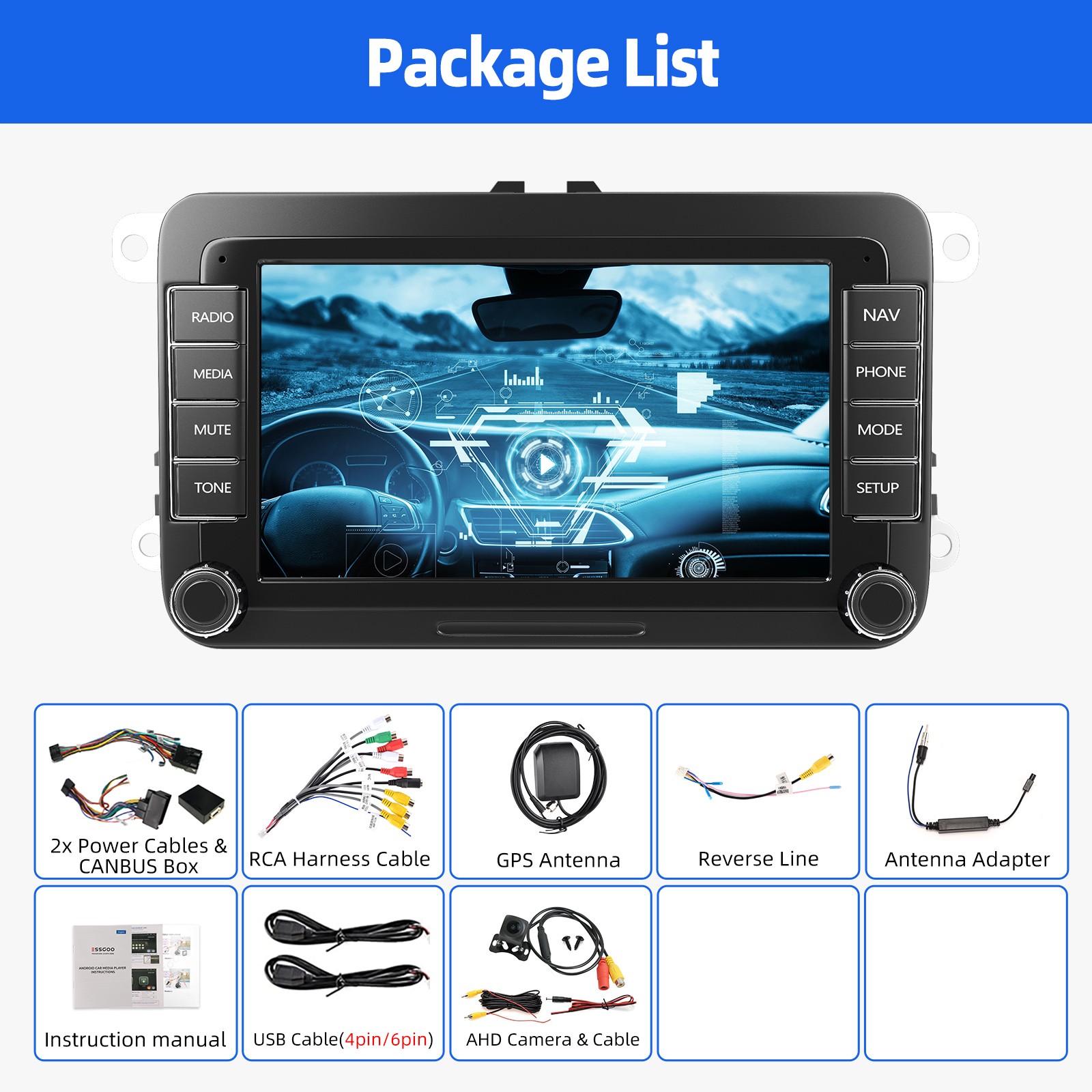 7″ Apple Carplay For VW Volkswagen Jetta Passat Android 14 Car Stereo Radio GPS