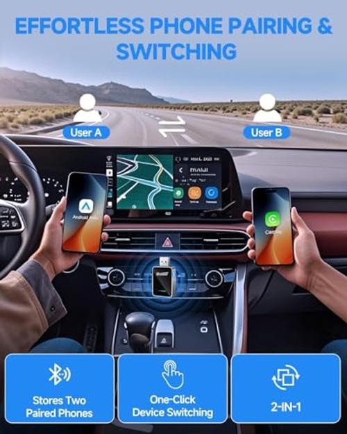 ???? ???????? Android Auto & CarPlay Wireless Adapter, One Click k2
