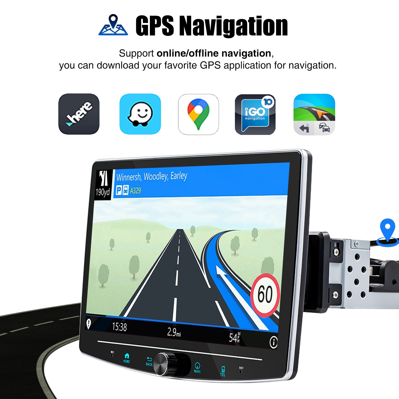 Stereo 1DIN 4+64G Android 15 Carplay BT Car Stereo 360° Rotatable Screen +Camera