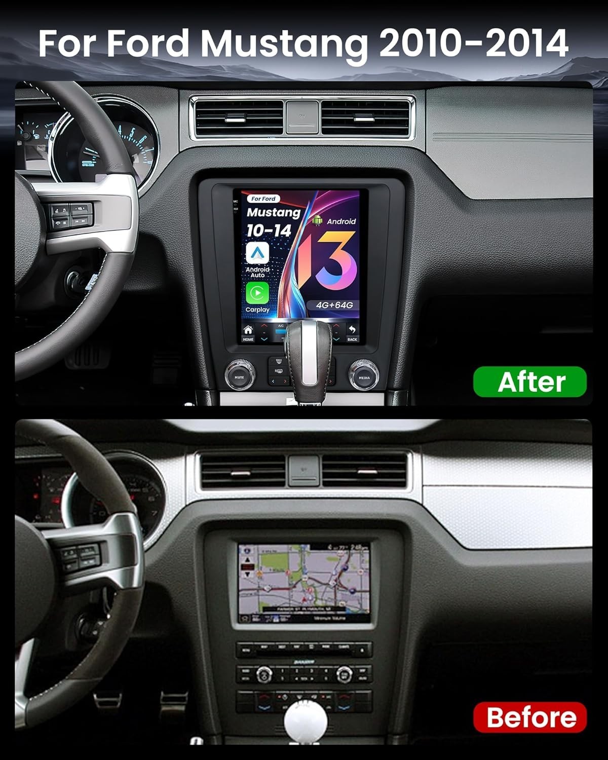 9″ 8 Core Car Stereo 4+64GB Android 13 For Ford Mustang 2010-2014 CarPlay GPS
