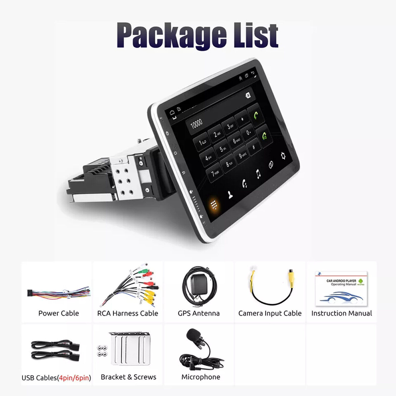 Rotatable 10.1” Android 13 Touch Screen Car Stereo Radio GPS Wifi Single 1 DIN