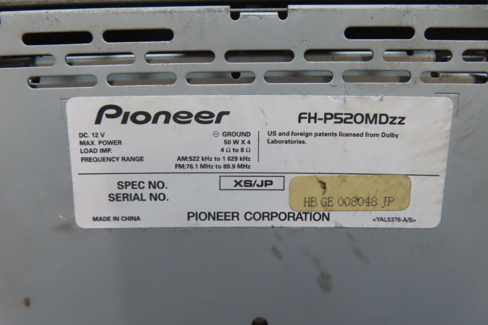 Pioneer Carrozzeria FH-P520MD 2DIN Car Audio Display/VolumeControl Malfunction