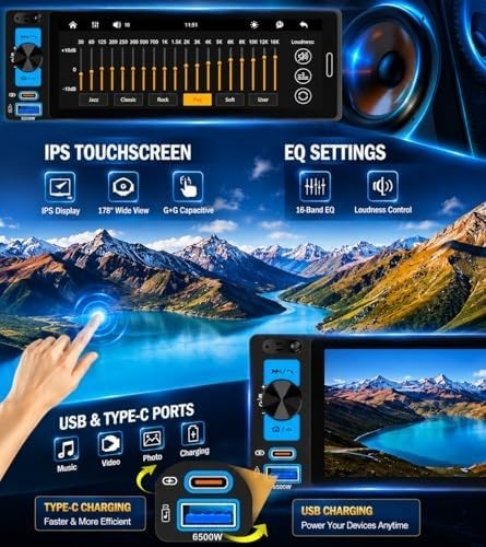Power Acoustic Single DIN 6.5″ Touchscreen Car Stereo Apple Carplay