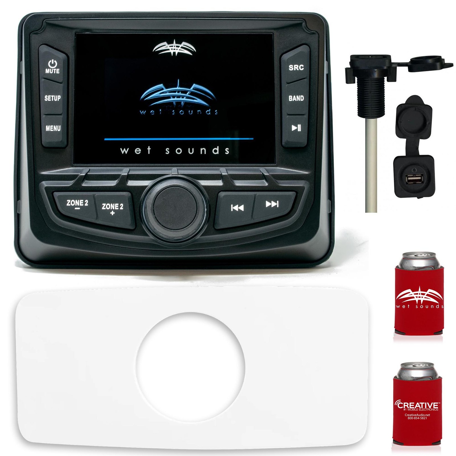 Wet Sounds WS-MC2 With Stinger SEADASH3W 3″ Radio Kit-White SMRAUXUSB3 Usb/Aux