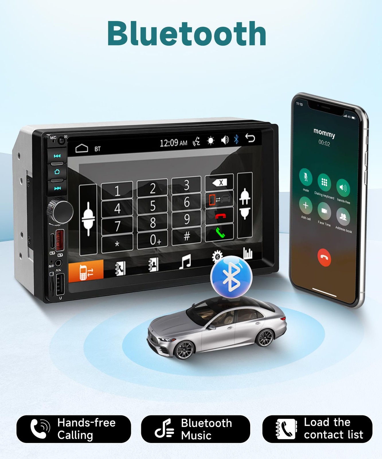 7 Inch Double Din Car Stereo, Touch Screen Bluetooth Radio Support Black