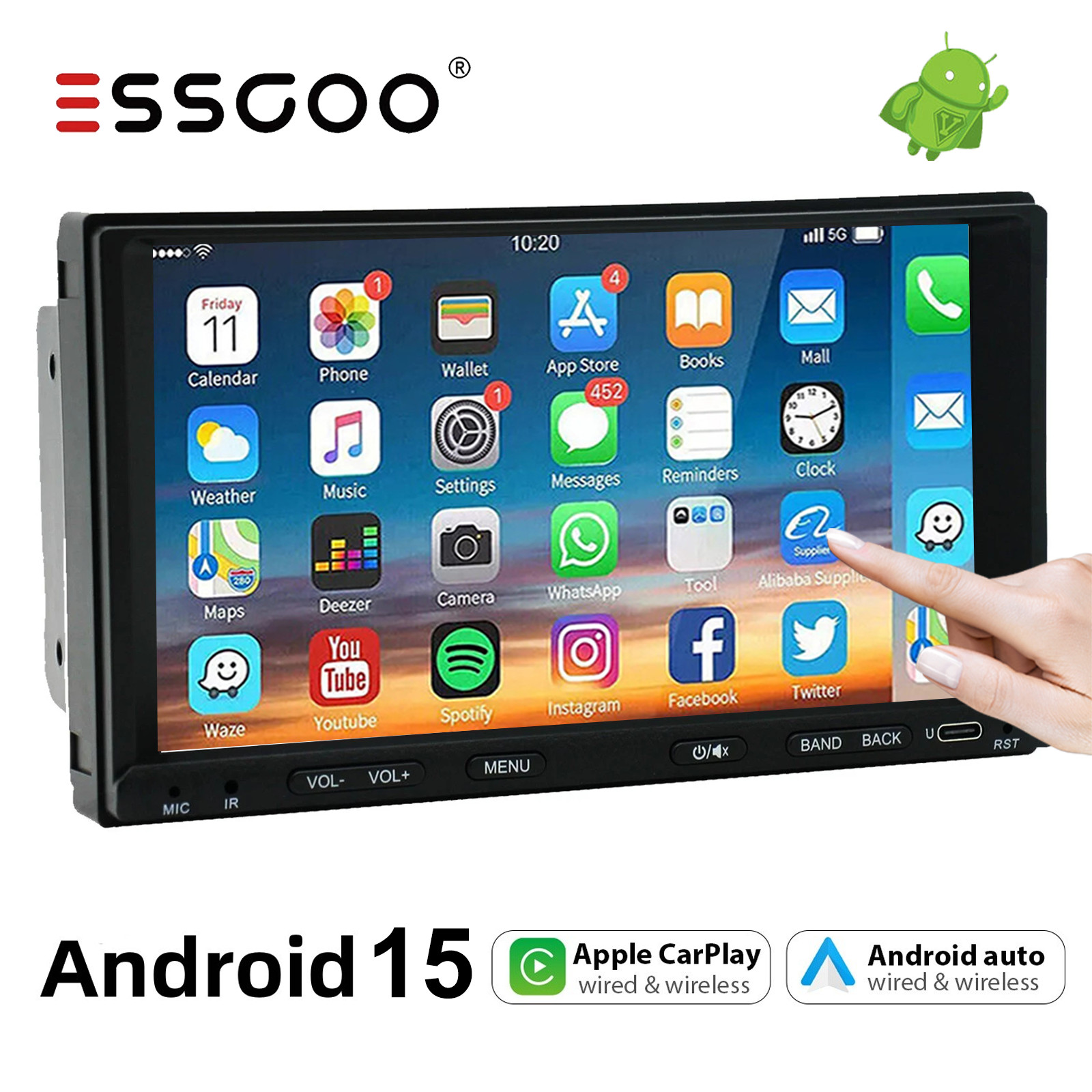 Upgrade Android 15.0 4+64G CarPlay 7″ Double 2DIN Car Stereo Touch Screen GPS FM