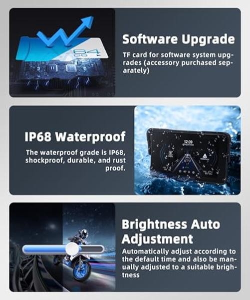 for Motorcycle Carplay Android Auto, 5’’ Waterproof Motorcycle GPS Navigation