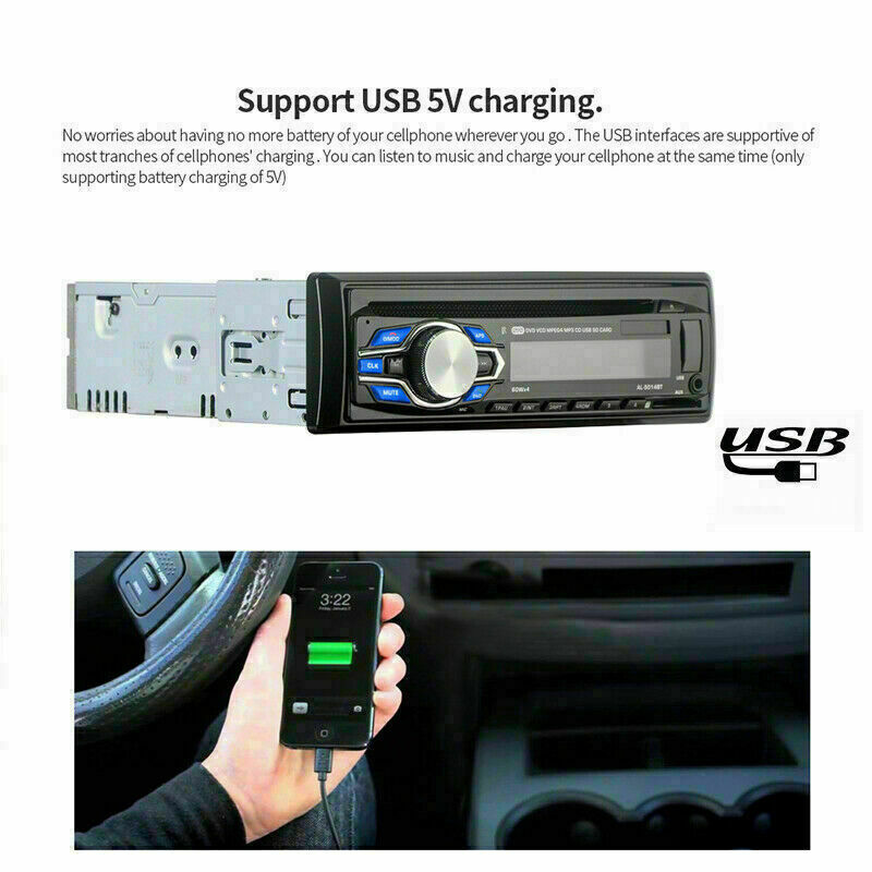Single 1 Din Car Radio Stereo DVD CD MP3 Player Audio FM Bluetooth In-dash Radio