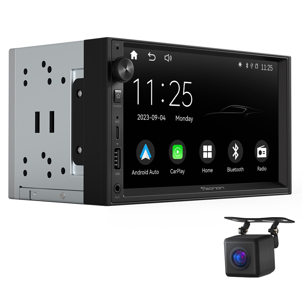 CAM+Android Auto Double 2Din 7″ QLED Touch Screen Car Stereo Apple CarPlay Radio