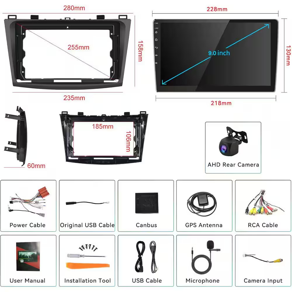 13 Car Stereo for Mazda 3 2009-2013 with Wireless Android Auto 9 In. Touch Scree