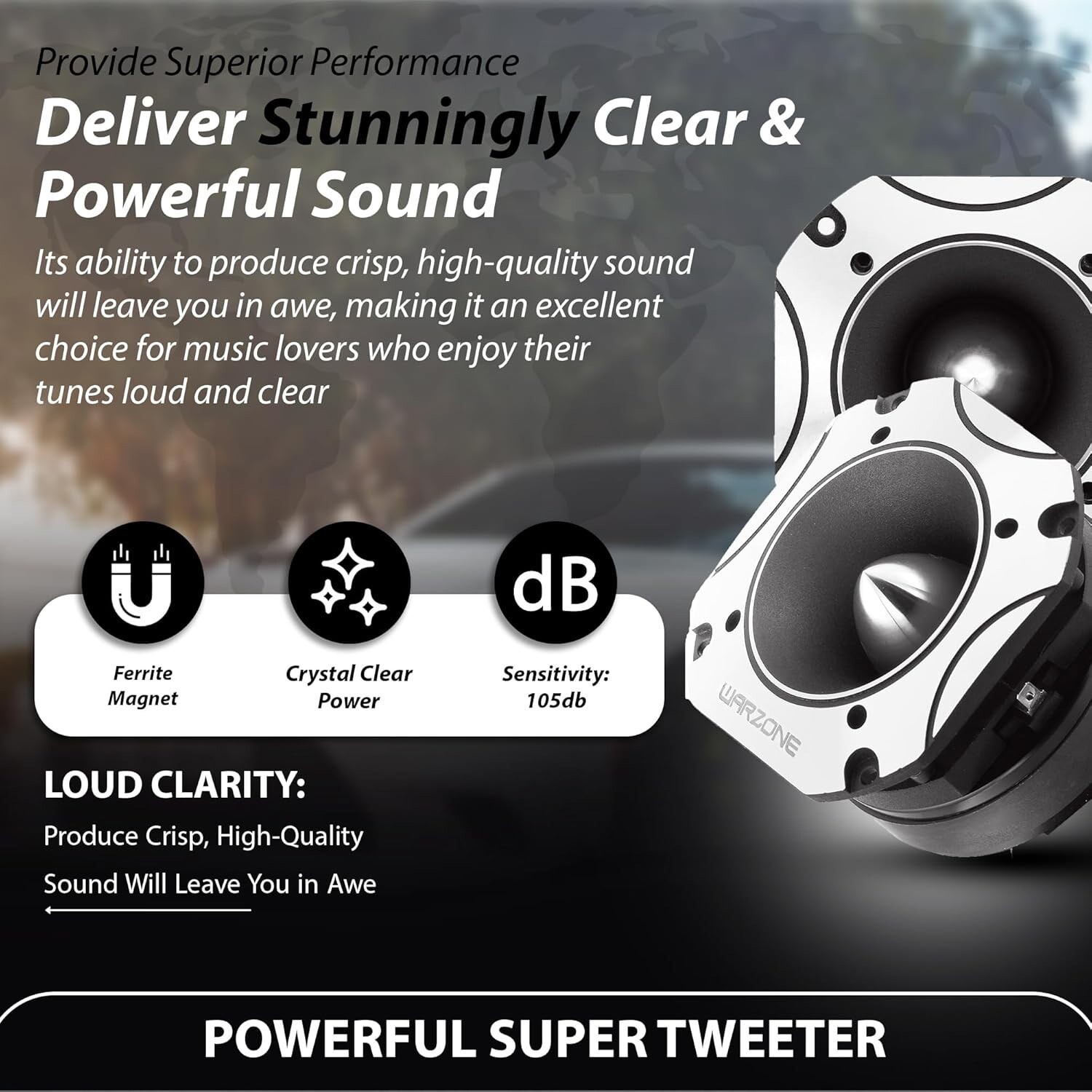 WARZONE 4.02-Inch Super Tweeter , 4 Ohm, 1600W Max, 105dB Sensitivity, Titanium