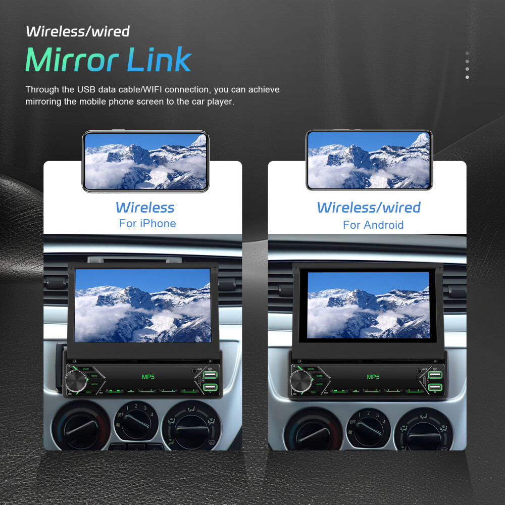 Single 1DIN 7″ Car Stereo Radio Carplay Android Auto Flip Out Touch Screen + Cam